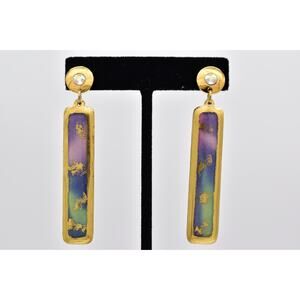 Evocateur Column Aurora Borealis Dangle Gold Leaf Crystal Dangle Unsigned BinAZ